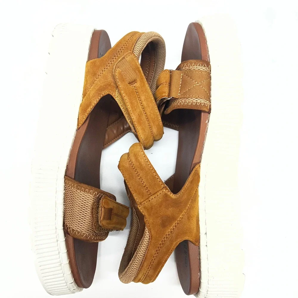 Rouge Helium Tan Suede Platform Sandals Womens 10 Chunky Strappy Boho‎ Gorpcore
